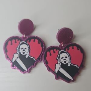 Halloween Michael Myers Hot Pink Sparkly Horror Movie Earrings